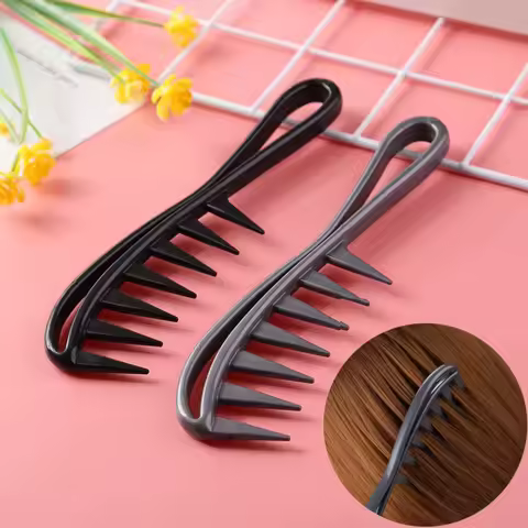 1 breitzinkiger Haifischkamm, Peeling-Kamm für lockiges Haar, Friseurkamm, Styling-Werkzeug, speziell für Echthaarperücken