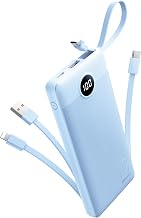 10000mAh Portable Charger, Slim Power Bank with Built-in Cables, Battery Pack 5 Outputs 2 Inputs LED Display Compatible with iPhone/Android & More (Blue)