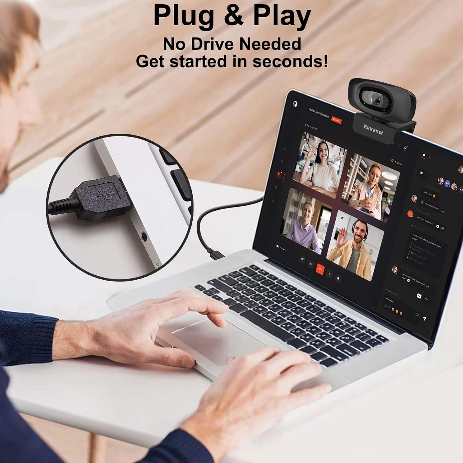 1080P Webcam for PC Laptop MacBook Computer Desktop, with Microphone & Privacy Cover & USB C Adapter — image 4