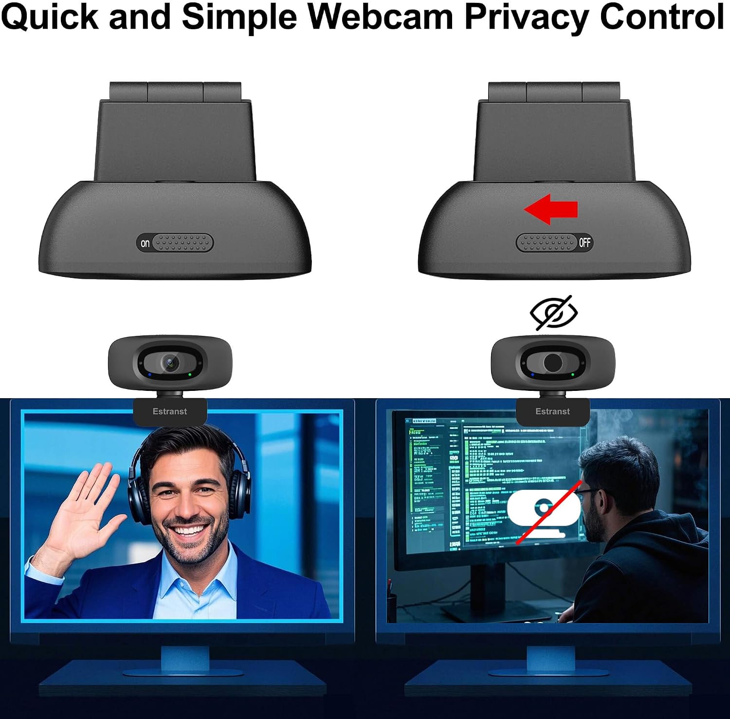 1080P Webcam for PC Laptop MacBook Computer Desktop, with Microphone & Privacy Cover & USB C Adapter — image 5
