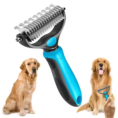 2-in-1 Edelstahl-Tierhaarentfernungsbürste, Hundehaar-Entferner, Tierfell-Knotenentferner, Welpen- und Katzenkamm, Bürsten für die Pflege von Hunden, Zubehör für die Haarentfernung.