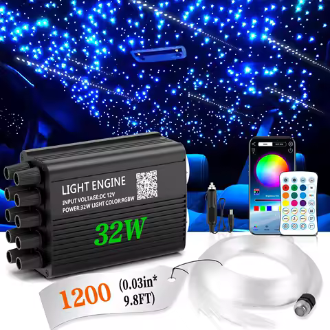 32W RGBW Glasfaser-Sternenhimmel-Beleuchtung, Funkelnder & Meteor-Effekt Sternenlicht-Set mit APP+Fernbedienung für Autodach und Heimkino, 4m Langes Glasfaserkabel Verfügbar, Sternenhimmel-Set EU-Lager