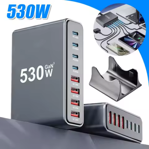 530W Multi-Port-Ladestation mit 8 Anschlüssen, Schnell-Ladehub, Desktop-Ladestation für MacBook, iPad, AirPods, iPhone, Samsung Galaxy Geräte