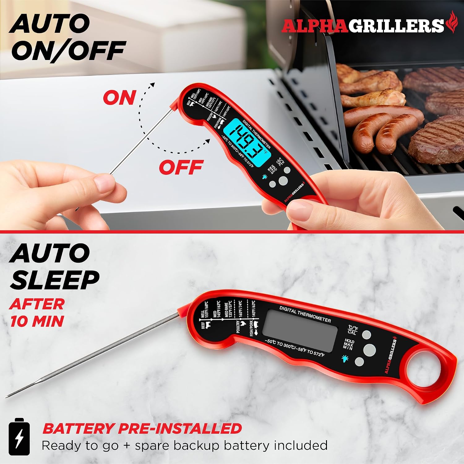 Alpha Grillers Instant Read Meat Thermometer Digital, Cooking, Food, Grill — 3