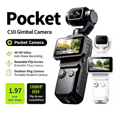 Caméra d'action WIFI FHD 1080P avec stabilisateur de cardan 1,97 pouces 90 ° Rotation d'écran à 180 degrés ° Caméra numérique de poche à objectif rotatif pour le sport