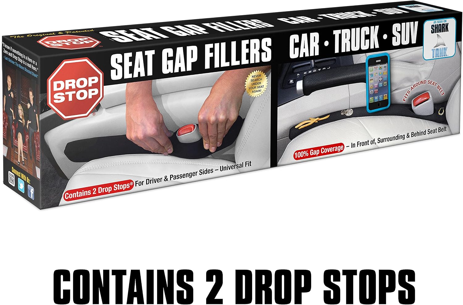 Drop Stop – 2 Original Car Seat Gap Fillers (Shark Tank) + Dash Pad + Light — 2