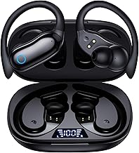 GNMN Active Noise Cancelling Ear Buds Wireless Earbuds 96hrs Playback Bluetooth Headphones Dual Battery Display Stereo Bass Earphones with Earhooks Microphone IPX7 Waterproof for Sports/Runing/Workout