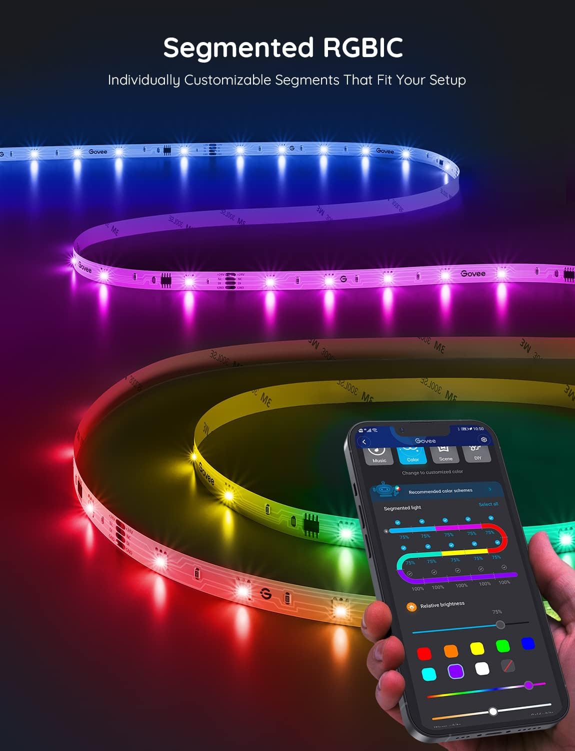 Govee 100ft RGBIC LED Strip Lights, LED Lights for Bedroom, APP Control — image 7