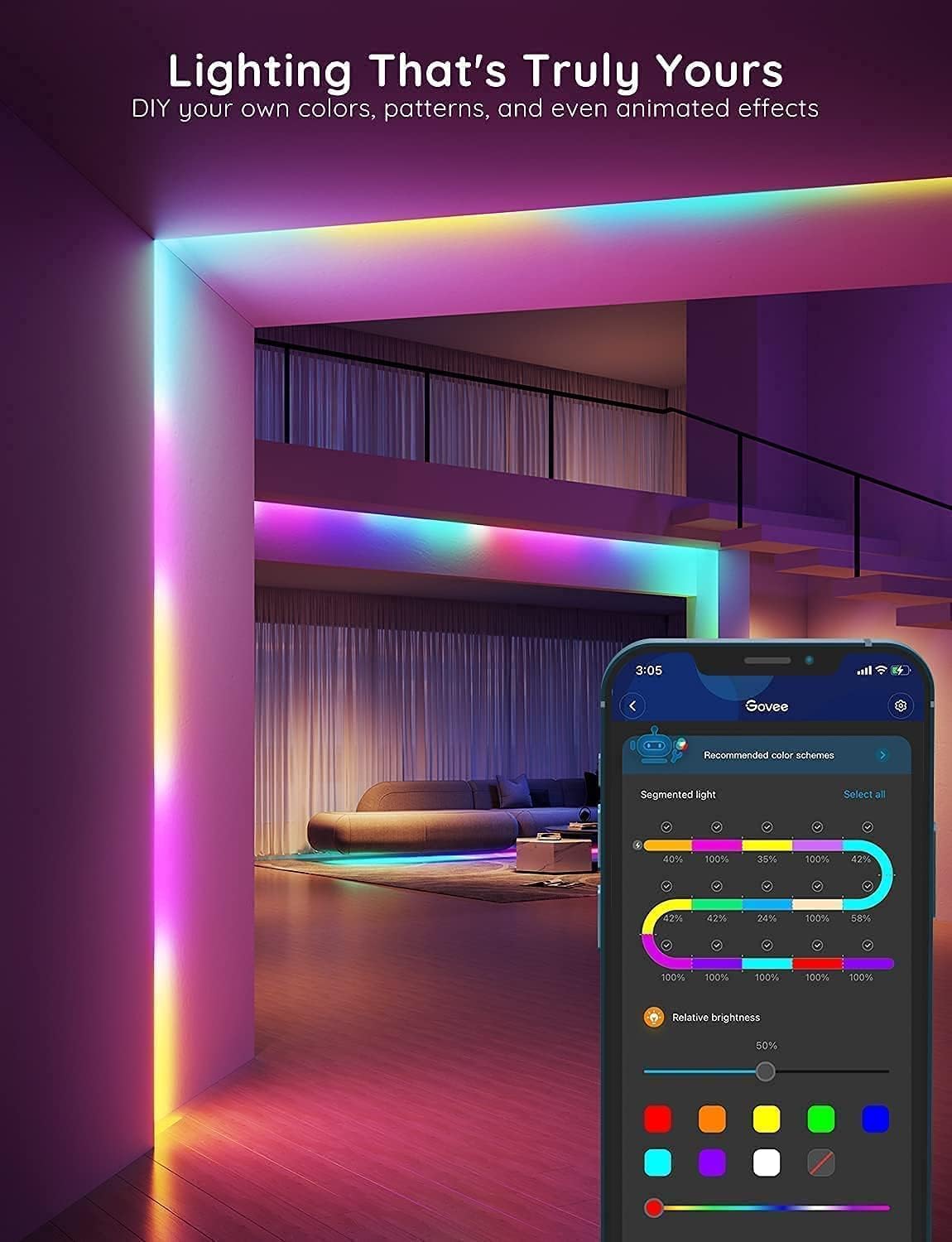 Govee 100ft RGBIC LED Strip Lights, LED Lights for Bedroom, APP Control — image 8