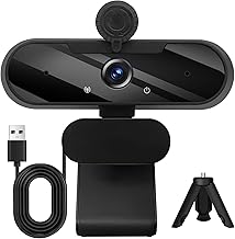 HD 1080P Webcam with Built-in Microphone and Rotatable Tripod, 1080P Video and Wide Angle Camera, Privacy Cover, for Desktop PC or Laptop Computer (Black)