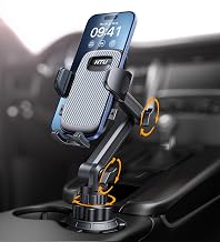 HTU【2026 Upgraded & No Shaking Cup Car Phone Holder, Universal 360° Rotation Long Neck Cupholder Cell Phone Car Mount Extendable Base for iPhone Samsung All 4.0-7.0 inches Smartphones, Silver Grey — image 1