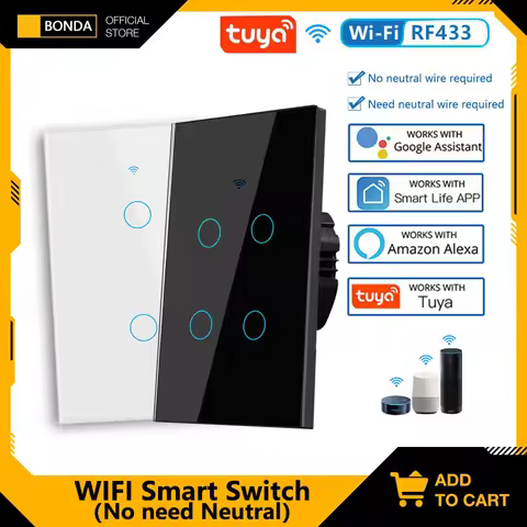 Interrupteur mural intelligent WiFi Tuya US RF433 1/2/3/4 voies sans fil neutre, capteur tactile, interrupteurs d'éclairage LED, maison intelligente Alexa Google Home