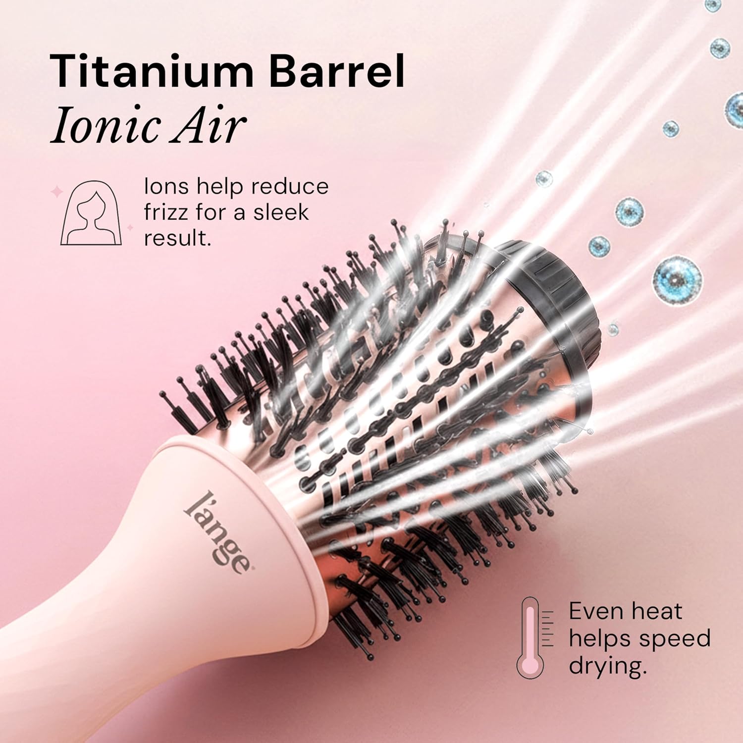 L'ANGE HAIR Le Volume 2-in-1 Titanium Blow Dryer Brush | Frizz Control Blowout Hair Dryer Brush for Drying and Styling | Volumizing Hot Air Styler for All Hairstyles | Oval Barrel | Blush - 60mm — 5