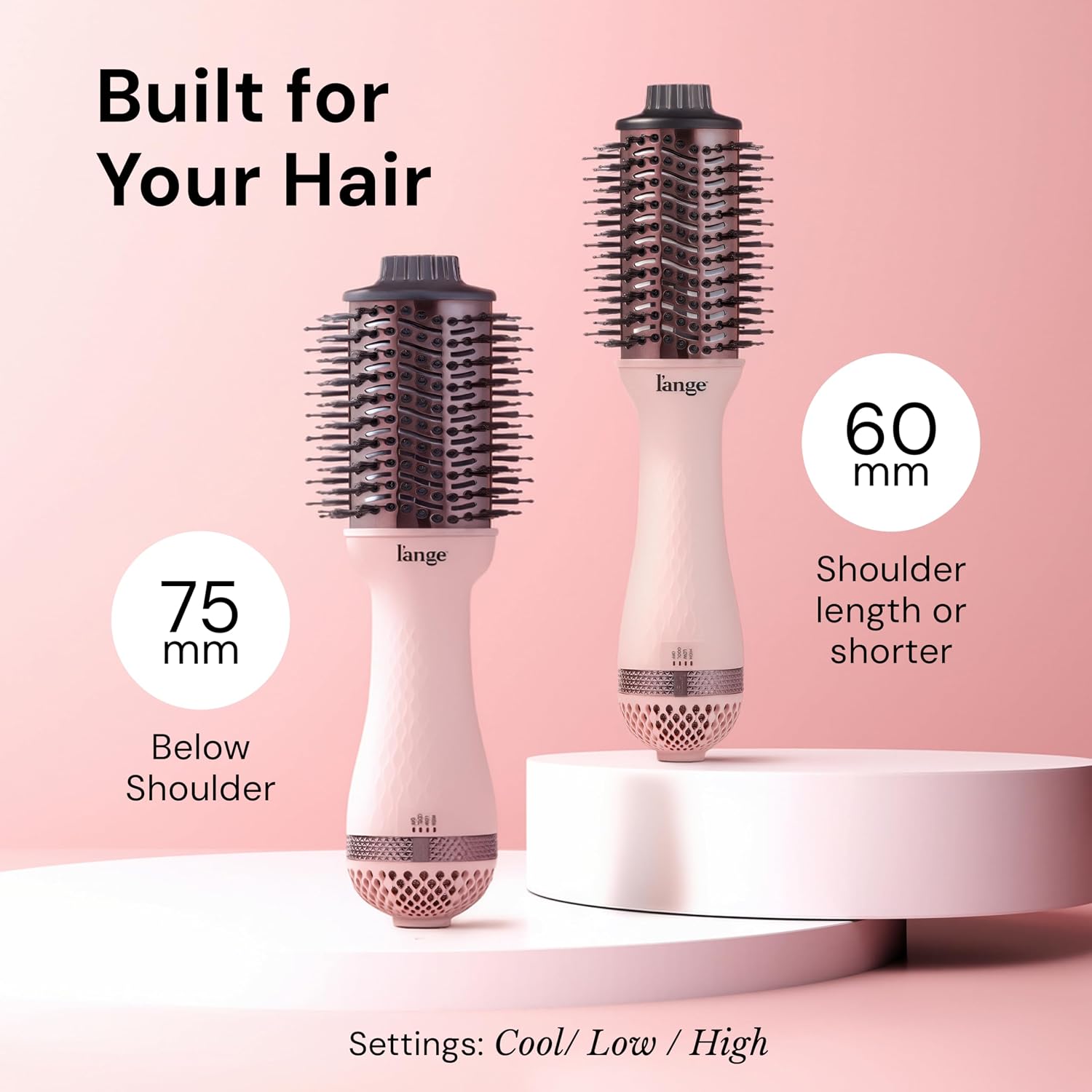 L'ANGE HAIR Le Volume 2-in-1 Titanium Blow Dryer Brush | Frizz Control Blowout Hair Dryer Brush for Drying and Styling | Volumizing Hot Air Styler for All Hairstyles | Oval Barrel | Blush - 60mm — 6