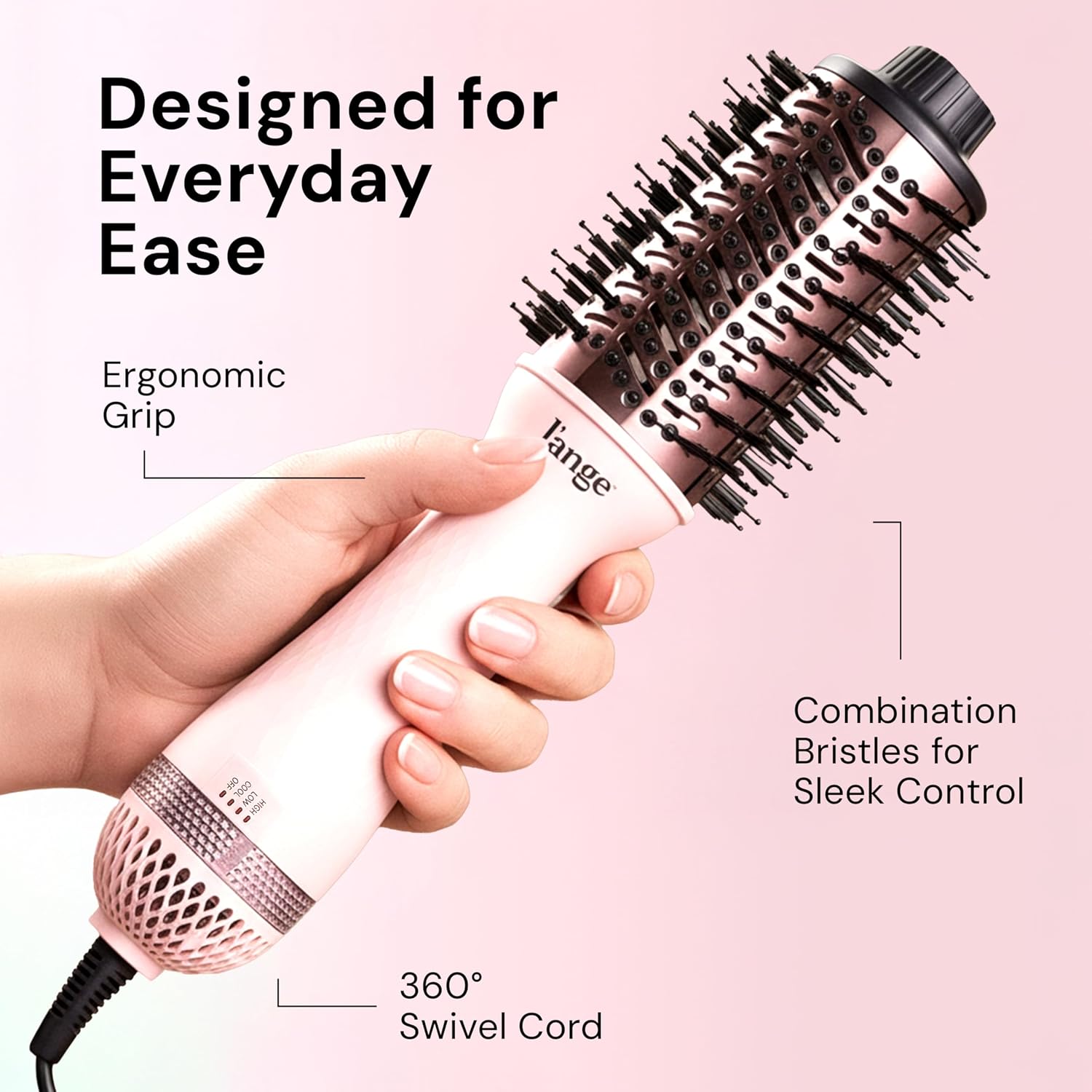 L'ANGE HAIR Le Volume 2-in-1 Titanium Blow Dryer Brush | Frizz Control Blowout Hair Dryer Brush for Drying and Styling | Volumizing Hot Air Styler for All Hairstyles | Oval Barrel | Blush - 60mm — 7