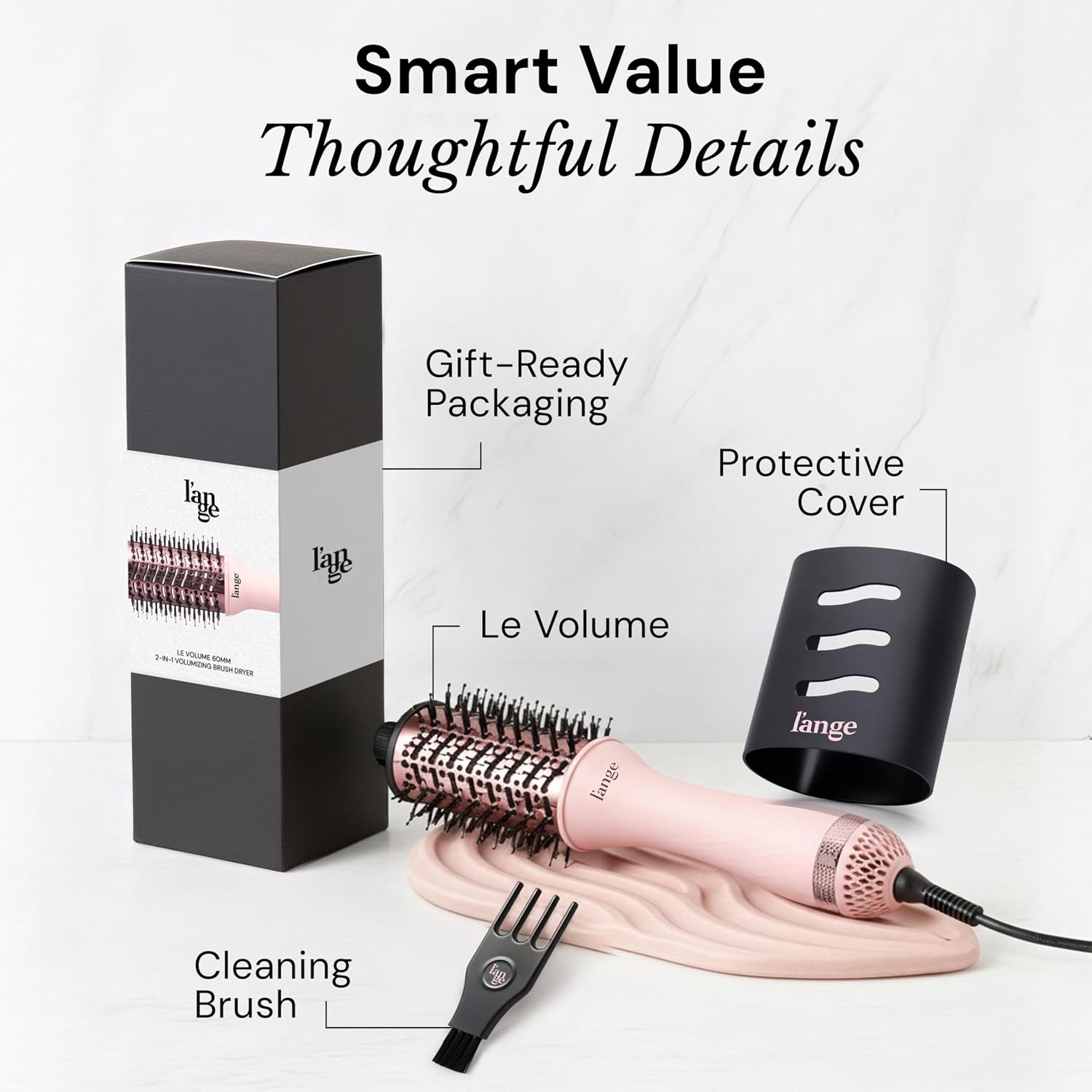 L'ANGE HAIR Le Volume 2-in-1 Titanium Blow Dryer Brush | Frizz Control Blowout Hair Dryer Brush for Drying and Styling | Volumizing Hot Air Styler for All Hairstyles | Oval Barrel | Blush - 60mm — 8