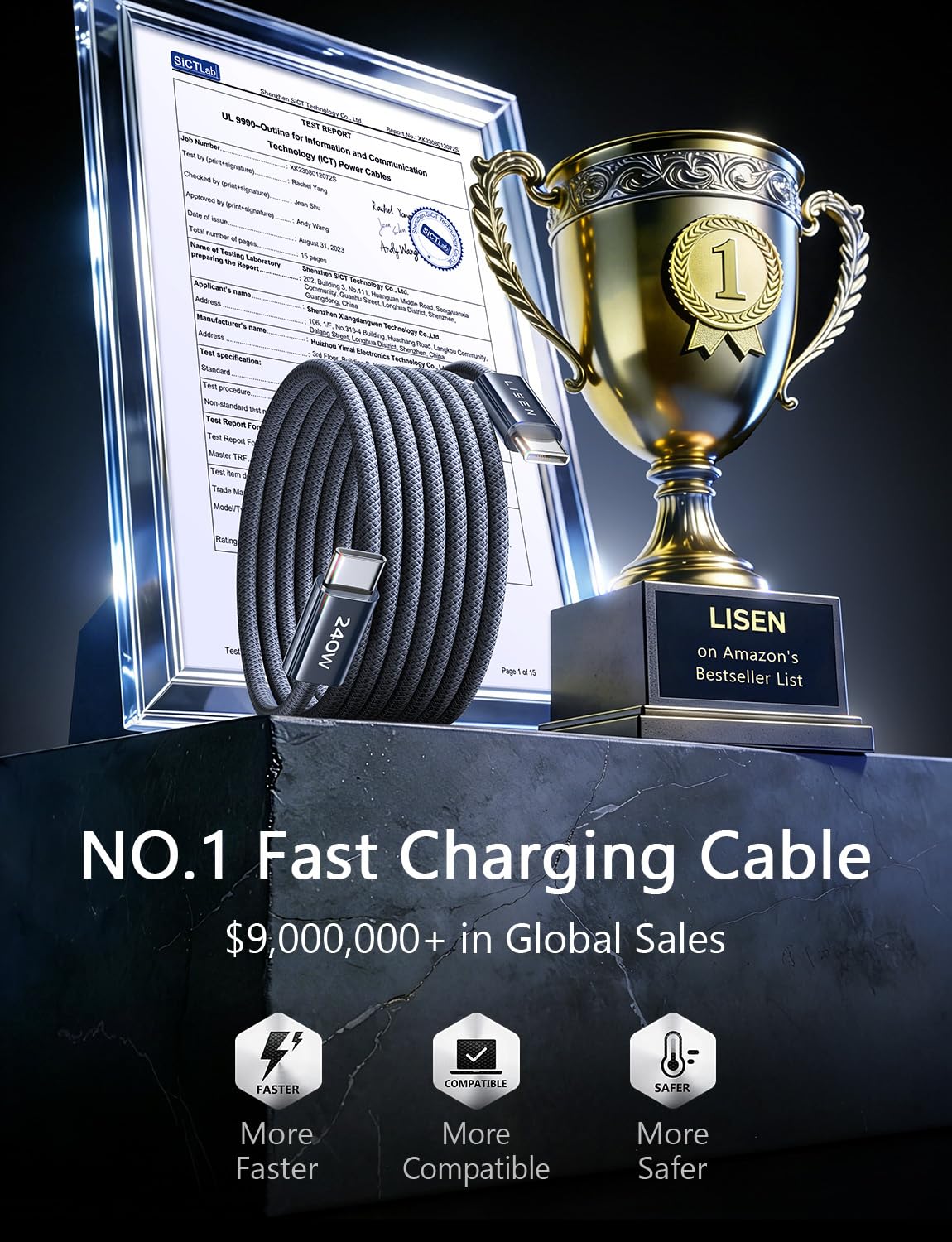 LISEN USB C to USB C Cable, 240W Fast Charging Type C Charger Cord (6.6FT) — image 2