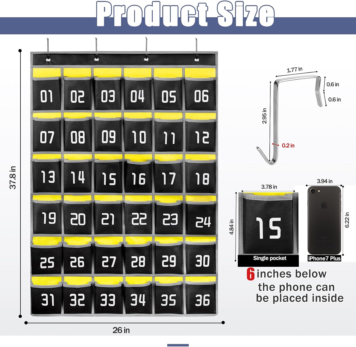 Loghot 36 Numbered Pockets Classroom Pocket Chart for Cell Phone Holder — image 2