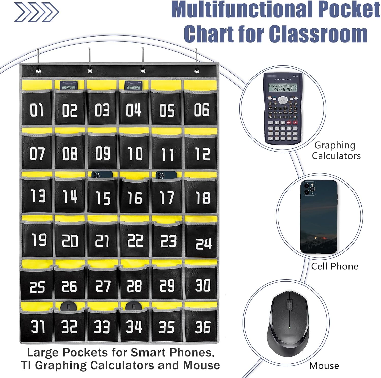 Loghot 36 Numbered Pockets Classroom Pocket Chart for Cell Phone Holder — image 3