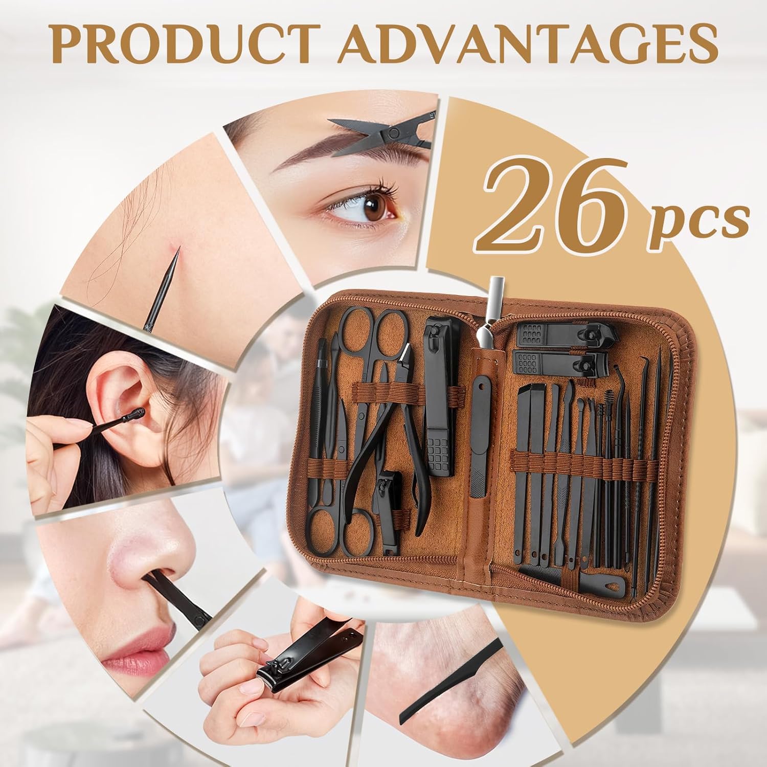 MINKINH Manicure Set Nail Clippers Set Pedicure Kit, 26-Piece Brown — 8