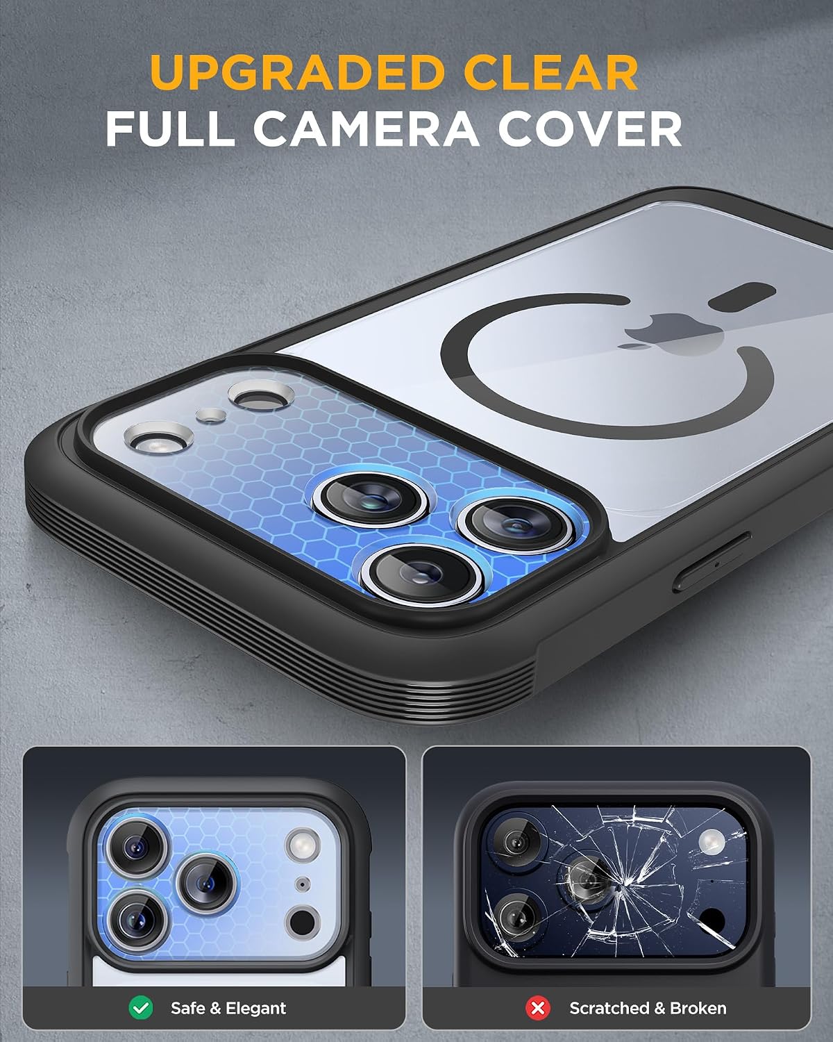 Miracase for iPhone 17 Pro Case 6.3", Full-Body Bumper Military Drop Protection Outdoor Phone Case with Built-in Glass Screen & Full Camera Protector,Camera Control,Compatible with MagSafe,Black — 4