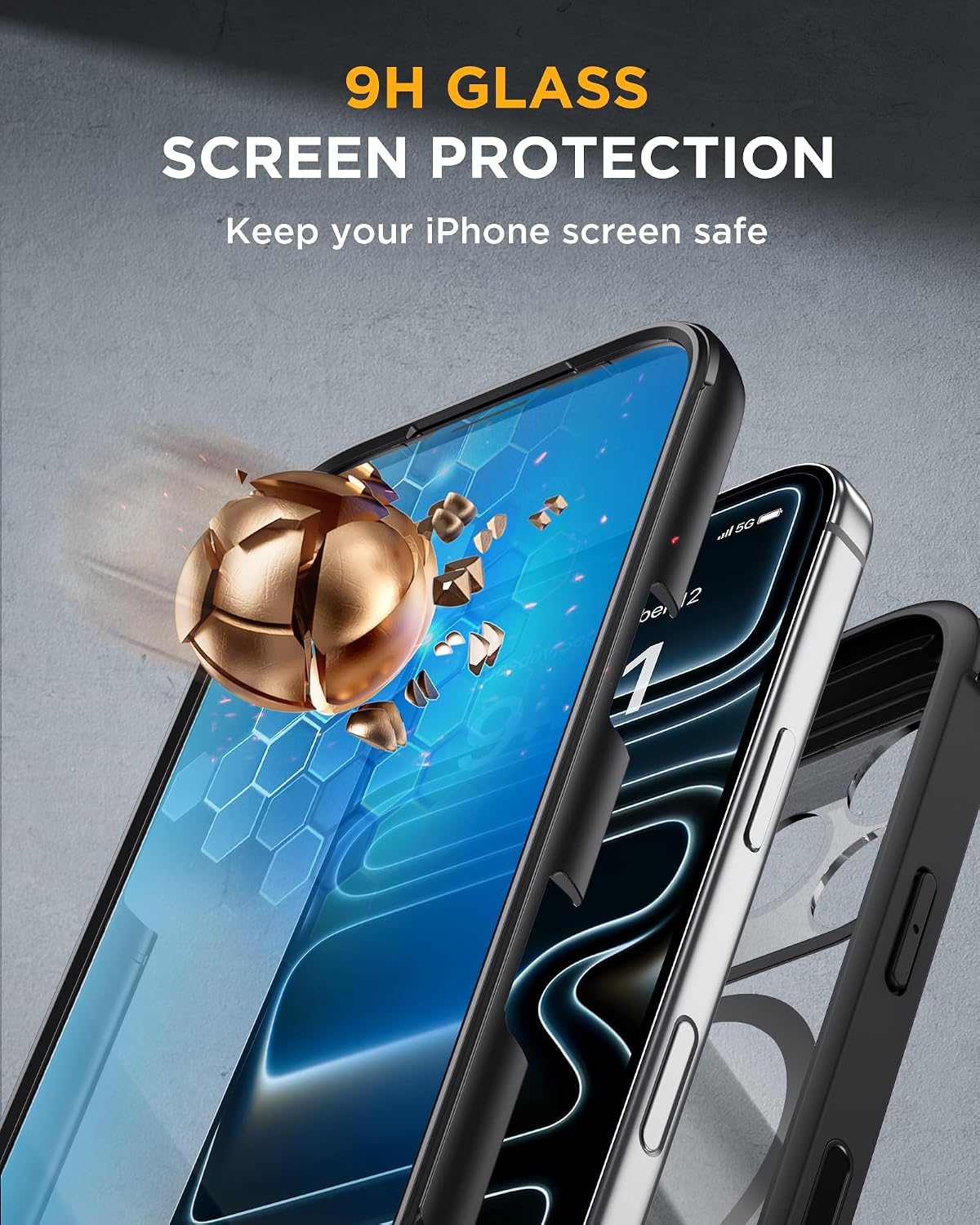 Miracase for iPhone 17 Pro Case 6.3", Full-Body Bumper Military Drop Protection Outdoor Phone Case with Built-in Glass Screen & Full Camera Protector,Camera Control,Compatible with MagSafe,Black — 5