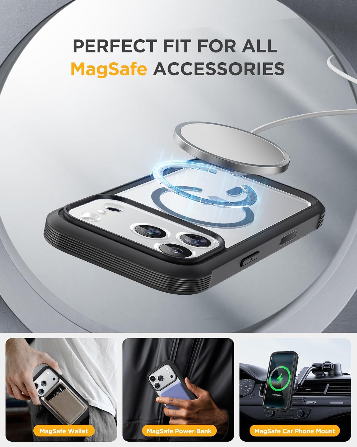 Miracase for iPhone 17 Pro Case 6.3", Full-Body Bumper Military Drop Protection Outdoor Phone Case with Built-in Glass Screen & Full Camera Protector,Camera Control,Compatible with MagSafe,Black — 8