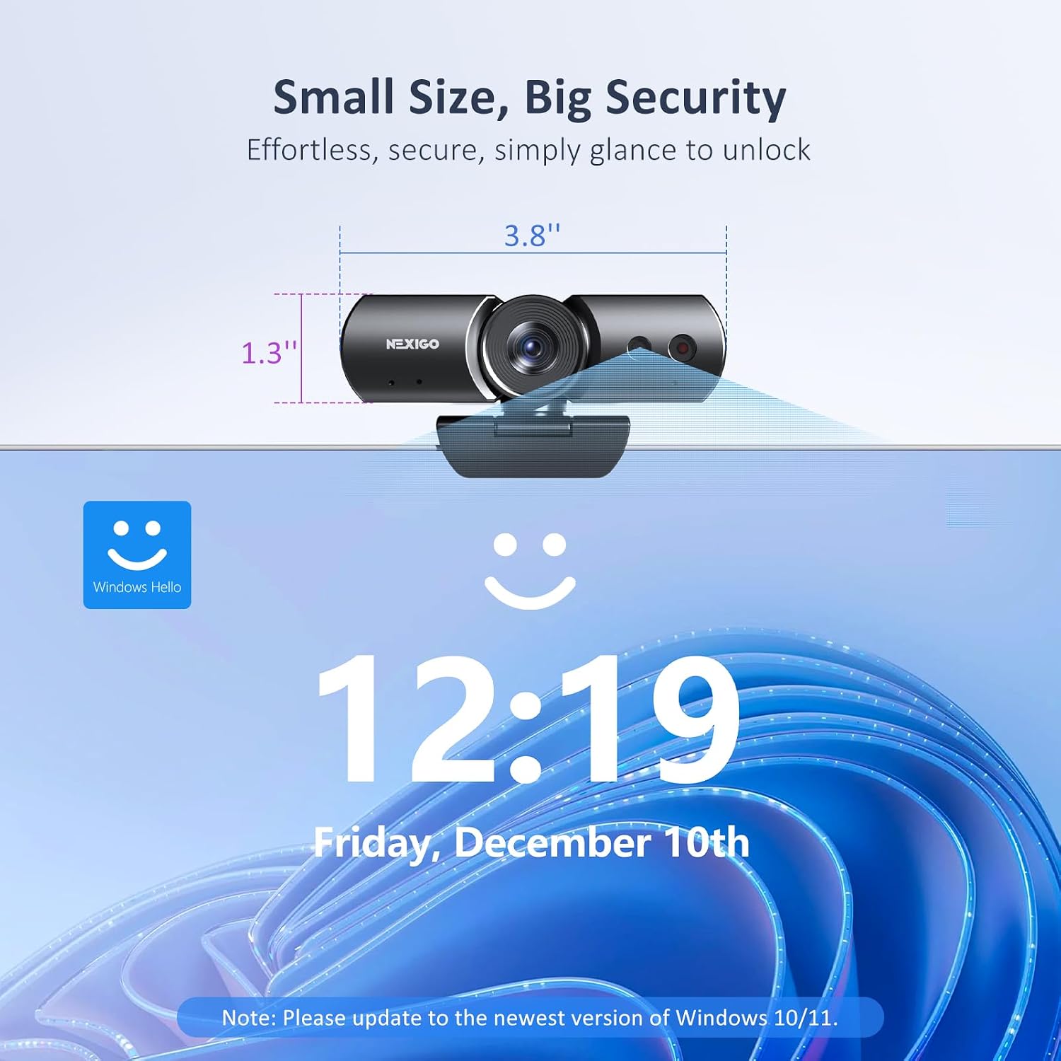 NexiGo HelloCam Pro, Webcam with Windows Hello, 1080P 60FPS Autofocus, True Privacy, Automatic Electronic Shutter, Computer Camera, Microphone, Facial Enhancement, HD USB Web Cam — 4