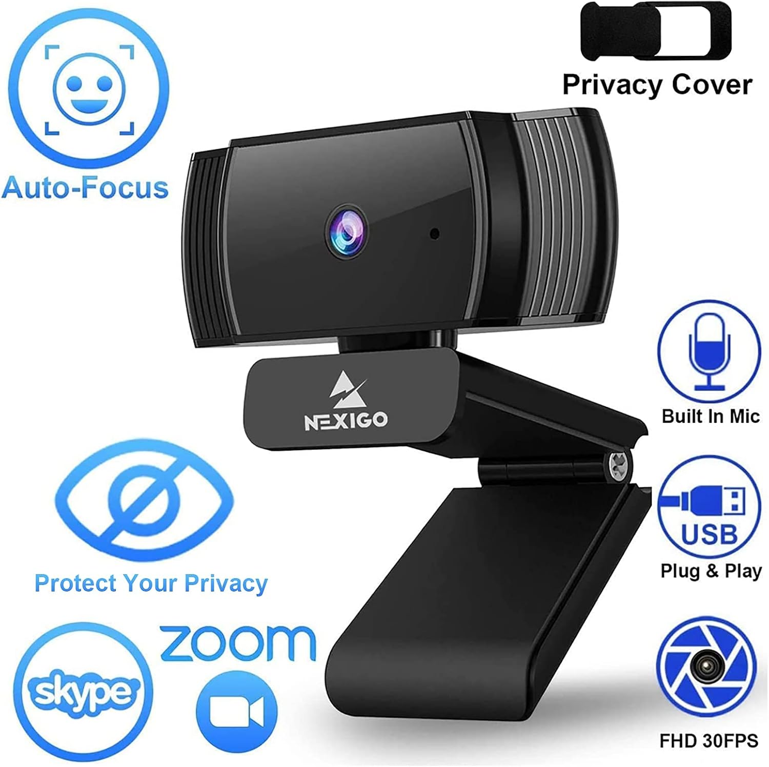 NexiGo N930AF Webcam with Microphone for Desktop, Autofocus, Webcam for Laptop, Computer Camera, 1080p HD USB Web Camera, Compatible with Zoom/Switch 2/Teams/Webex — 6
