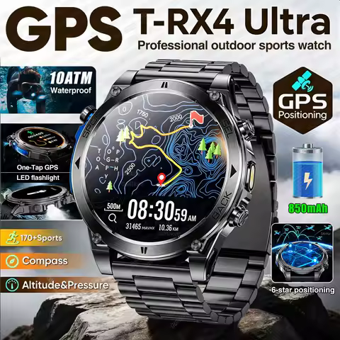 Nouvelle Montre Connectée GPS T-RX4 Ultra 2026 pour Hommes, Positionnement GPS 6 étoiles, Étanche 10 ATM, Batterie 850 mAh, Boussole, Plus de 170 Modes Sportifs