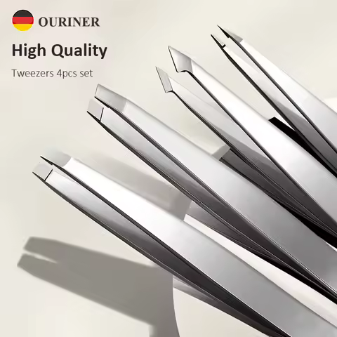 Ouriner Augenbrauenpinzetten-Set, 4-teilig, Edelstahl-Augenbrauenpinzette, professionelles Beauty-Tool-Set für das nach innen gerichtete Haarwachstum