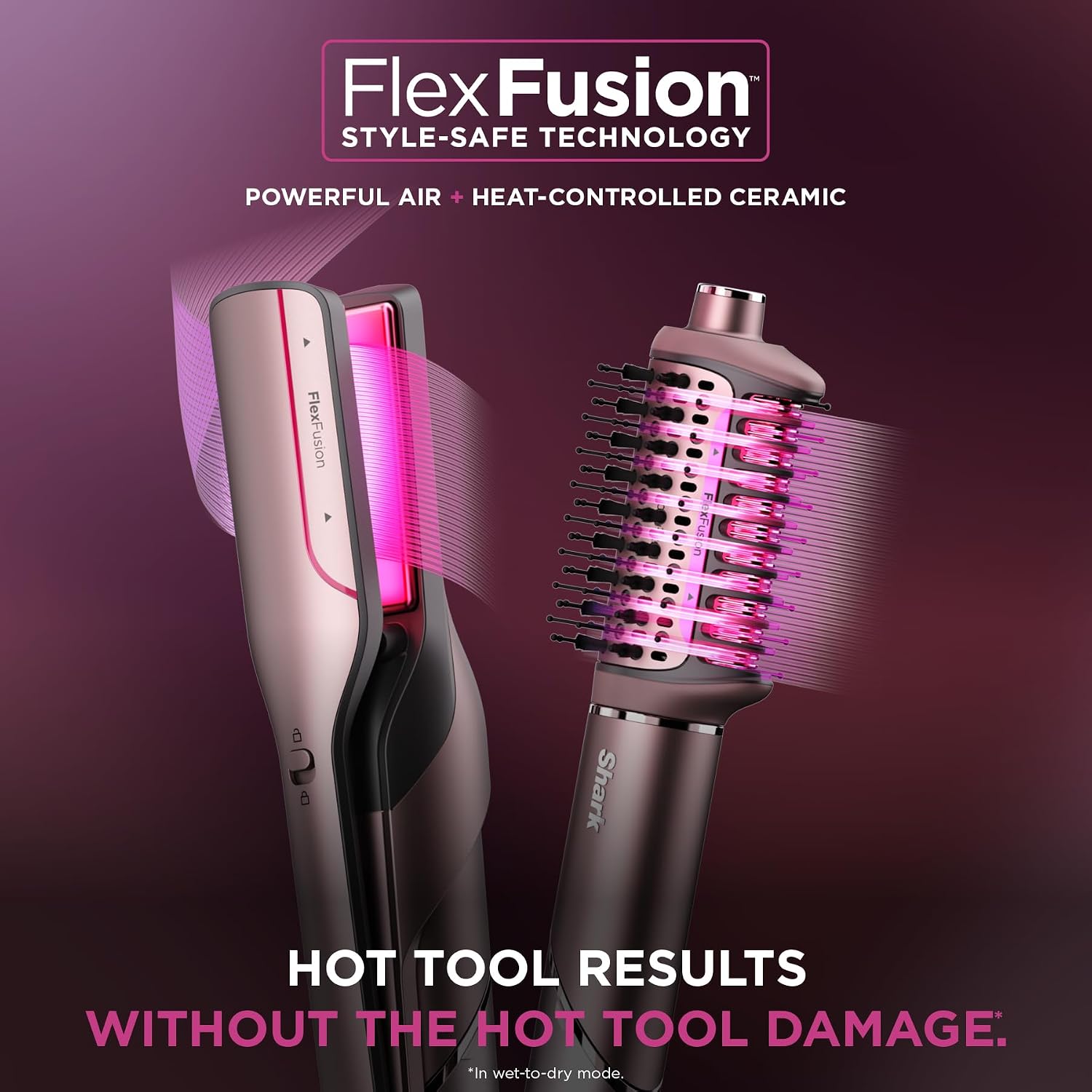 Shark FlexFusion Ceramic Air Styler, Straightener+Curler, Blush, HD641S — 2
