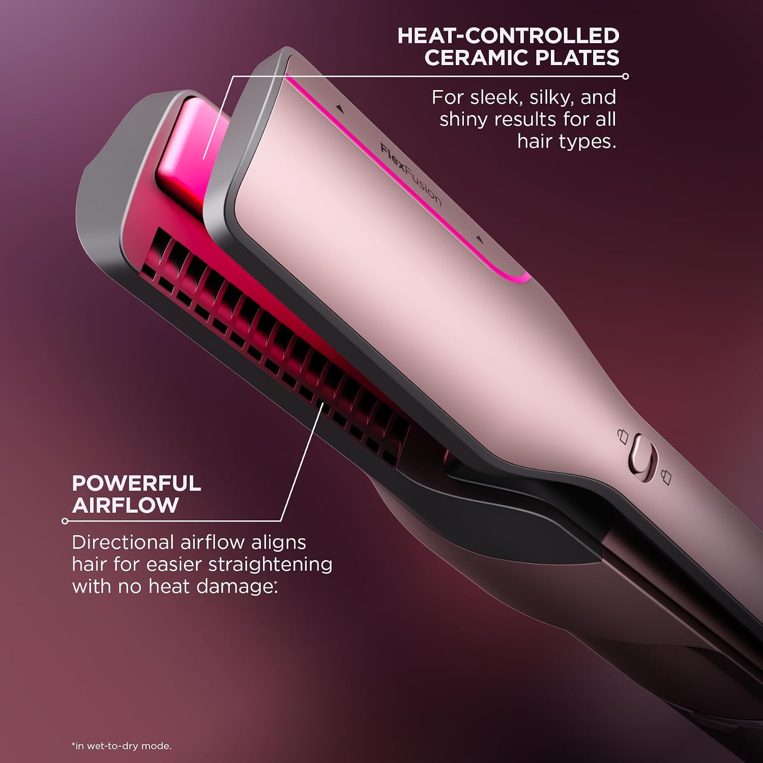 Shark FlexFusion Ceramic Air Styler, Straightener+Curler, Blush, HD641S — 5
