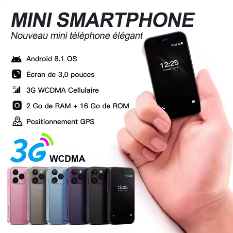 Téléphone Mini Écran 3.0 Pouces, 2GB+16GB, Réseau 3G WCDMA Smartphone Double Carte, Déverrouillage par Reconnaissance Faciale