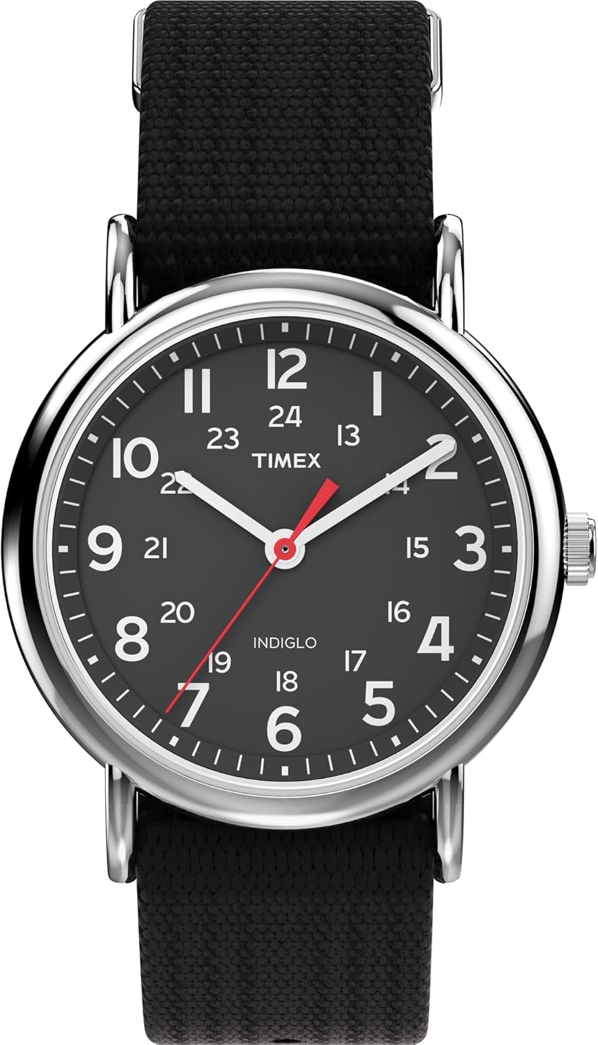 Timex Weekender 38mm Unisex Analog Watch | INDIGLO Backlight | Adjustable Durable Nylon Fabric Slip Through Strap | 24 Hour Time