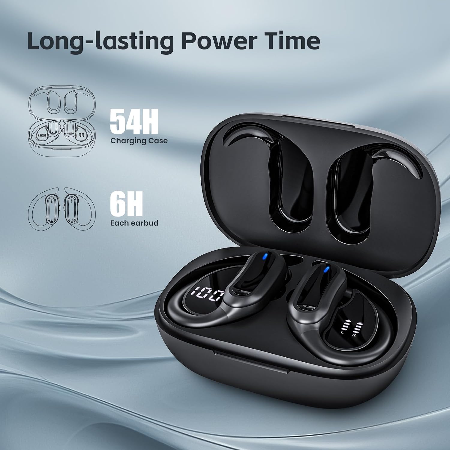TRAUSI Wireless Bluetooth 5.4 Headphones, Fast Charging Stereo Earphones with Noise Cancelling Mic, IPX7 Waterproof and Comfort Fit Ear Buds for Fitness, Workouts (Black) — image 3