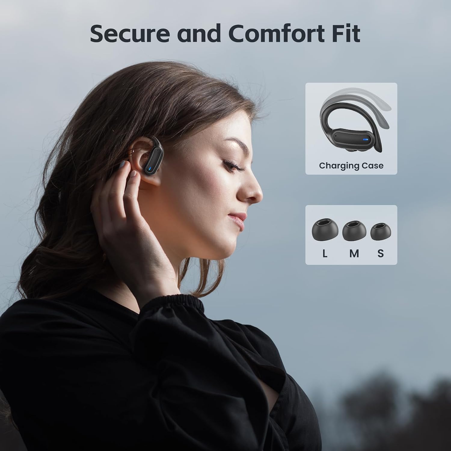 TRAUSI Wireless Bluetooth 5.4 Headphones, Fast Charging Stereo Earphones with Noise Cancelling Mic, IPX7 Waterproof and Comfort Fit Ear Buds for Fitness, Workouts (Black) — image 4