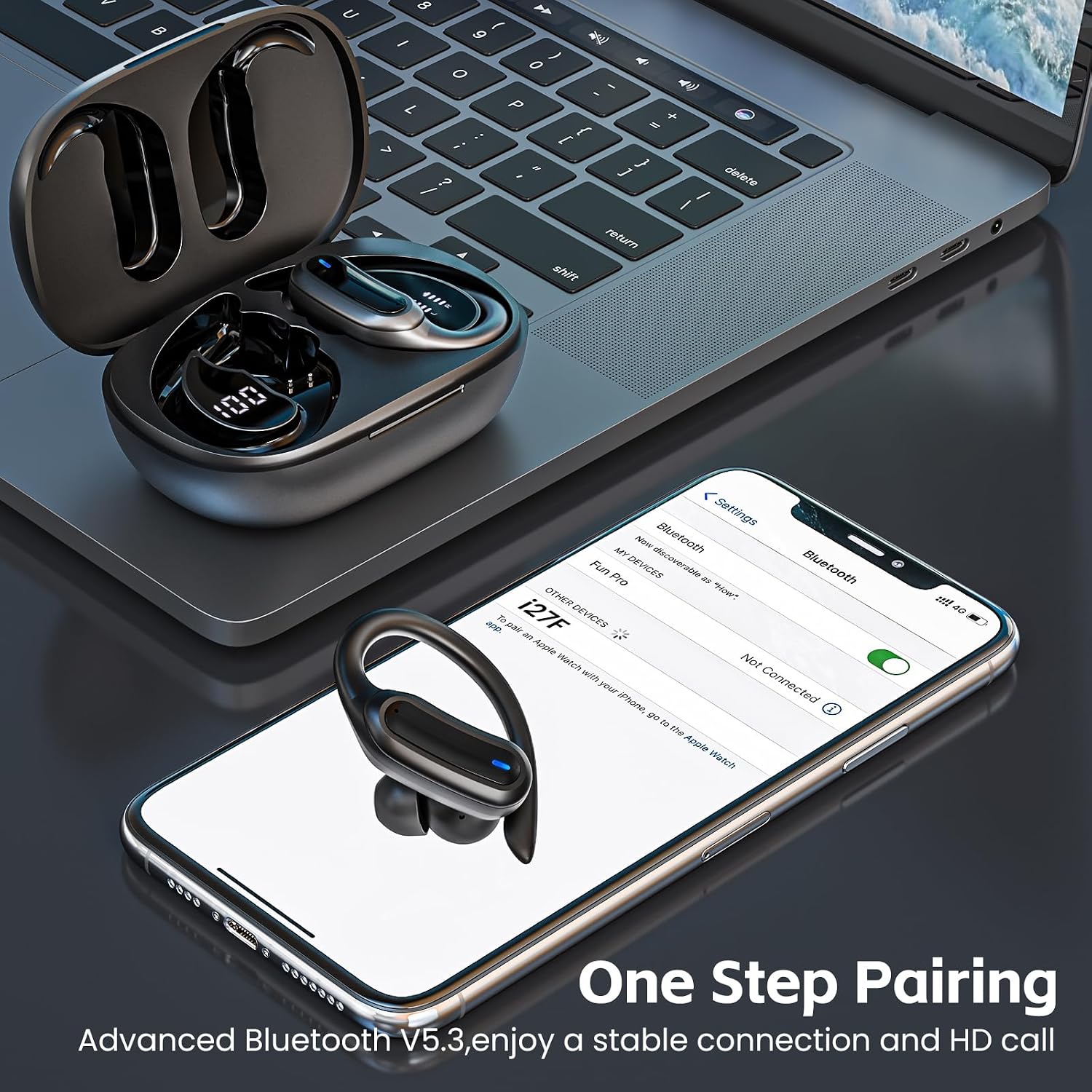 TRAUSI Wireless Bluetooth 5.4 Headphones, Fast Charging Stereo Earphones with Noise Cancelling Mic, IPX7 Waterproof and Comfort Fit Ear Buds for Fitness, Workouts (Black) — image 5