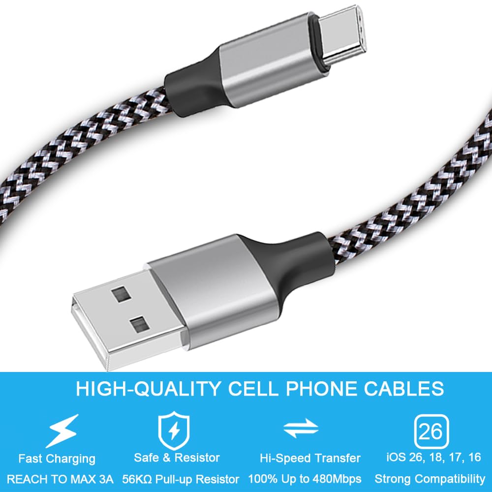 USB C Cable Fast Charging Nylon Braided 2Pack 3Ft USB A to Type C Cord — image 2