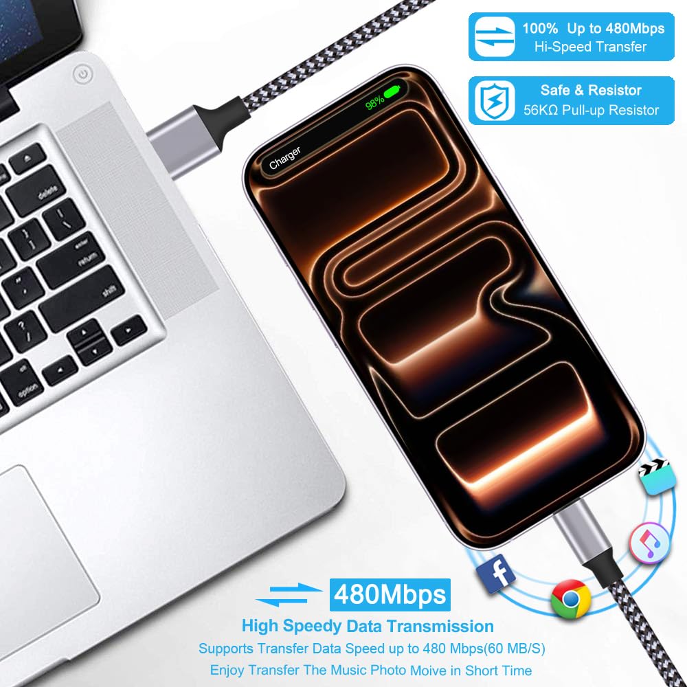 USB C Cable Fast Charging Nylon Braided 2Pack 3Ft USB A to Type C Cord — image 5