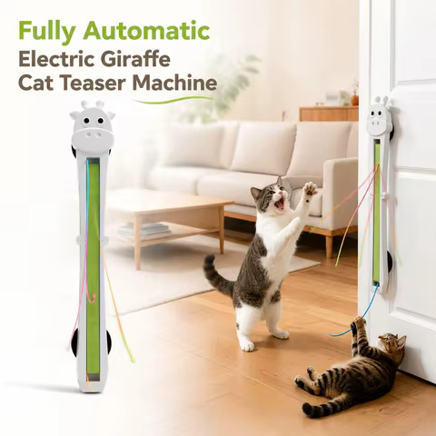 Vollautomatische Giraffen-Katzenspielzeugmaschine, die die Seile automatisch festzieht und auswirft, elektrisches Katzenspielzeug, wiederaufladbar, selbstklebend.