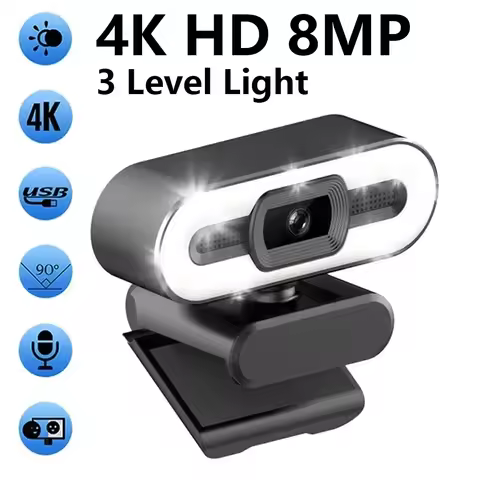 Webcam Portable Full HD 1080P 2K 4K, PC Portable, mise au point automatique, Streaming en direct, Flexible avec Microphone, diffusion en direct avec lumière