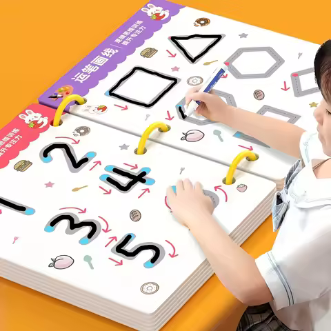 Wiederverwendbares Kinder-Arbeitsbuch-Set mit 34 Seiten und löschbarem Stift – Frühes Lernen der Entwicklung von Schreib- und Zeichenfähigkeiten, Lehrbücher für das Stiftkontrolltraining, innovatives Lernen – perfekte
